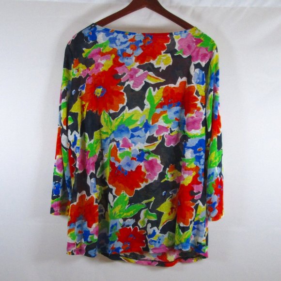 Lauren by Ralph Lauren Floral Boat Neck Top 100% Linen 3\4 Sleeve Size XL - Picture 2 of 5